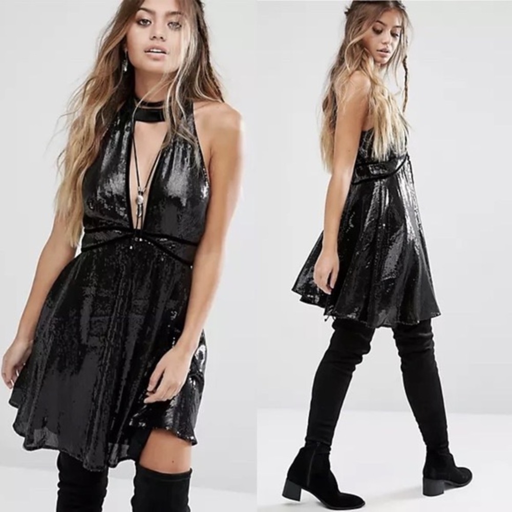 Free People Black Sequin Mini Dress